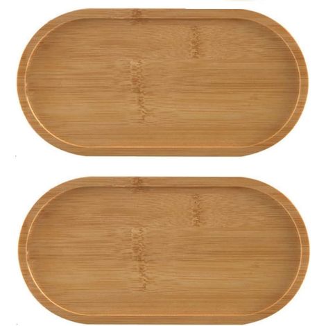 Plateau En Bambou - Forme Ovale - 17,5 X 8,5 X 1 Cm - Pour Cuisine Salon Bureau Plantes - Lot De 2 (1/5)