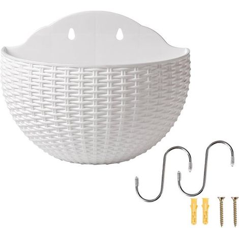Halbrunder Wandblumentopf – Pflanzkorb für die Wand – Vertikaler Garten – Rattan-Optik – 21 x 16,5 cm – Weiß (1/5)