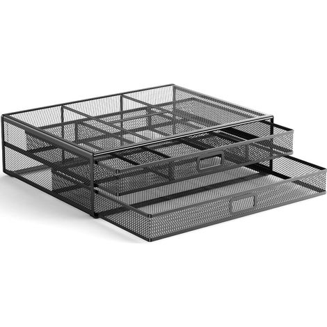Monitor Stand with 2 Storage Drawers - Metal Mesh Tabletop Organizer, Supports Laptop, Tablet, PC, Monitor, Printer, Scanner up to 40 lbs