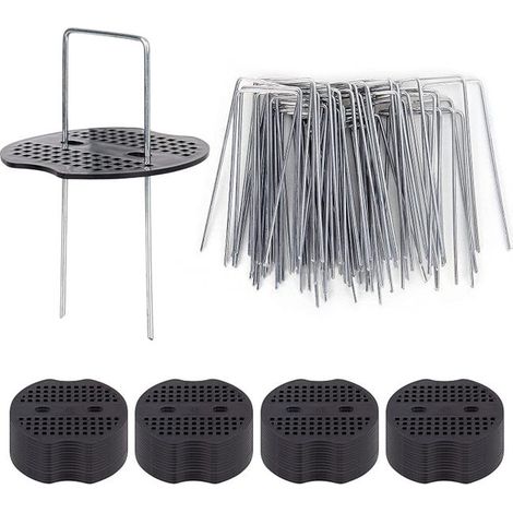 royaluxe - 50 Piquets De Jardin Avec Rondelles, Piquets De Fixation En Acier Galvanisé Pour Baches Agraphes De Fixation De Toile De Paillage Piquets Galvanisé (1/5)