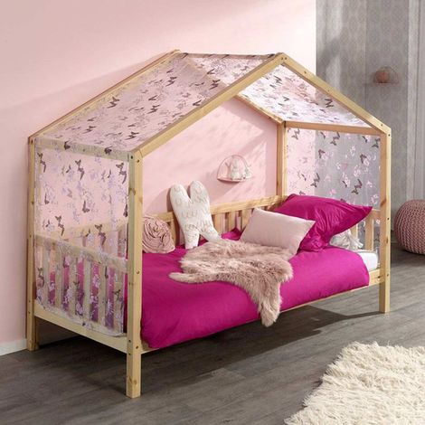 Pack - Lit Enfant Cabane & Matelas "Dallas III" 90x200cm Naturel (1/5)