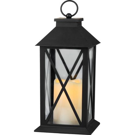 Laterne MagicHome Weihnachten, LED warmweiß, 3xAAA, Kunststoff, Timer, schwarz, 14x14x32.2 cm, bewegliche Flamme (1/5)