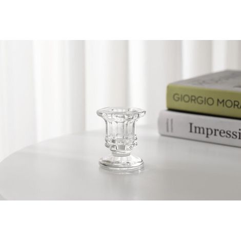 Portacandele in vetro trasparente - Set di 2 piccoli portacandele per matrimoni, Natale, decorazioni per la casa, portacandele affusolati per centrotavola, soggiorno, camera da letto (1/4)