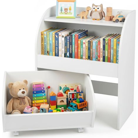 COSTWAY Bibliothèque Enfant Montessori avec Tiroir Mobile à roulettes (Blanc) (1/5)