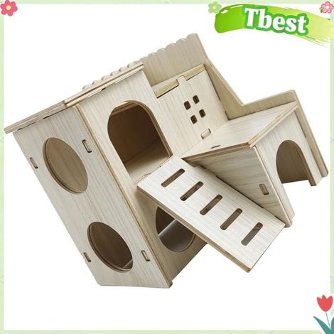 Tbest Jouet en bois de maison de hamster Maison de Hamster en bois, animalerie jouet Villa à sauter, 16x16x5cm / 6.3x6.3x2.0in (1/5)