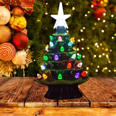 Sapin de Noël lumineux en céramique de 18,8 cm, décoration de table, guirlande lumineuse (1/3)