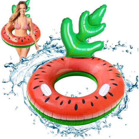Círculo de natación inflable de PVC para adultos, tumbona flotante con asa, círculo de natación con espalda de limón y melón, 104 x 96 cm (1/5)
