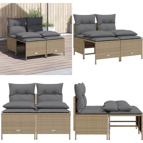 Salon de jardin avec coussins 4 pcs beige résine tressée - Ensemble Salon De Jardin - Salon De Jardin Extérieur - Mobilier De Jardin - Canapé Jardin - Chaise Lounge - Home & Living