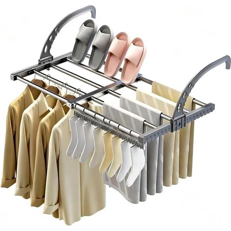 Etendoir Linge Interieur/Exterieur, Séchoir à Linge Balcon/Radiateur/Mural, Télescopique Sèche Linge Suspendu (Longueur: 38-55 cm) (1/5)