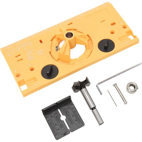 Gabarit de perçage pour charnières de 35 mm, guide de perçage pour charnières de travail du bois avec fraise et foret de 1,6 mm (1/16 po) jaune (1/5)