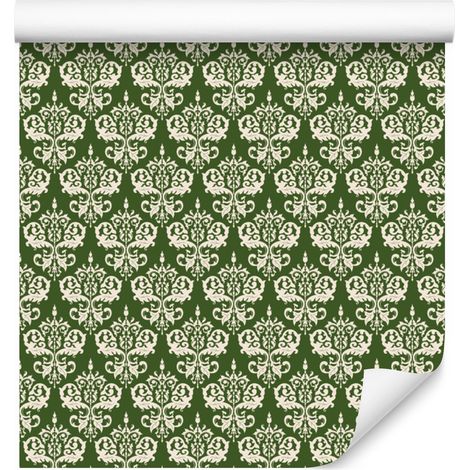 Papier peint damassé de Noël, vert citron et beige, pour salon et chambre, 50 x 1000 cm (1/5)