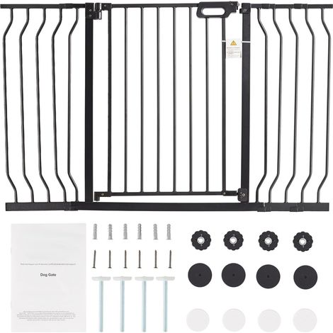 Barrière de sécurité bébé 75-130 cm, hauteur 76 cm, portillon pour chien escaliers portes maison, ouverture pédestre fermeture automatique, fixation pression et murale, noir (1/5)