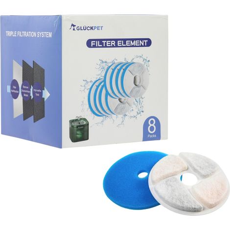 Filtros para Fuentes de Gatos Triple Capa Carbón Activo Resina y Agodón 8 Unidades Glückpet (1/4)