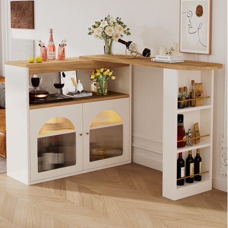 Table extensible de bar avec rangement, rotation à 360° et éclairage LED réglable, blanc HAVRYA (1/5)