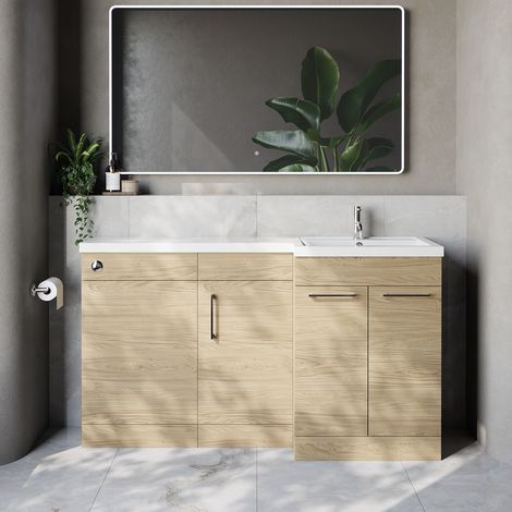 Napoli 390 Light Oak 1500mm 3 Door Vanity Unit Toilet Suite with Right Hand Square Lucia Basin - 1500mm - Chrome 160mm HandleWithout Kingston Toilet Pan