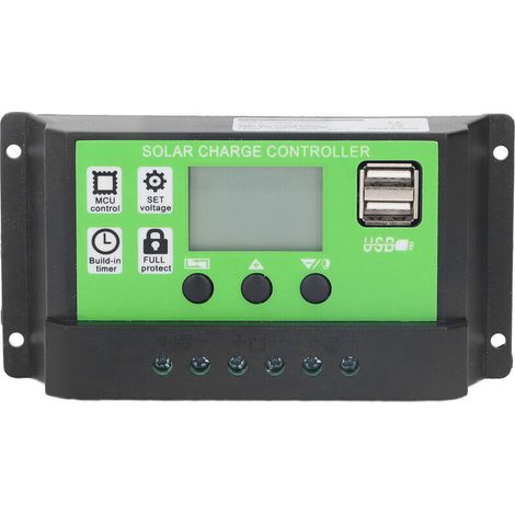 Jeffergarden Contrôleur de charge solaire, paramètres réglables, panneau intelligent, régulateur de batterie avec écran LCD, 12 V/24 V, auto-adaptatif, 20 A (1/5)