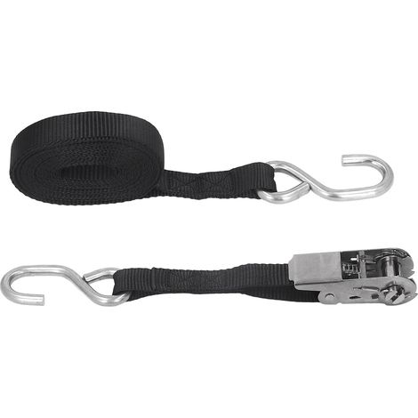 25 mm schwarze, rostfreie Ratschen-Spanngurte mit Präzisionsnaht für Motorrad, Anhänger, LKW, Kajak, Boot, 5 m / 16,4 ft, 1 Stück (1/5)