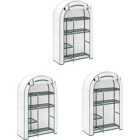 3er-Set gewächshaus mit Runddach Tür, Regale, winterfest Foliengewächshaus aus Stahl, Treibhaus für Balkon, Garten, Tomatenhaus 100 x 45 x 160 cm, Tomatengewächshaus für Tomaten, Gemüse, Blumen, Weiß