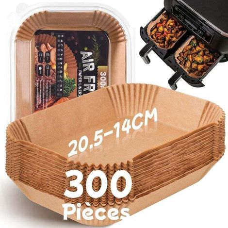Papier Cuisson pour Air Fryer,300 Pièces 20,5x14cm Rectangulair Paper Liners Friteuse Sans Huile Accessoires pour Dual Zone Double Stack Friteuse à Air, compatible avec Ninja AF300EU/AF400EU,de (1/4)