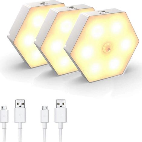 Lampe LED à détecteur de mouvement, lampe sans fil intelligente avec base magnétique et 3 modes d'éclairage, rechargeable par USB pour chambre, cuisine, chambre d'enfant (50 (1/5)