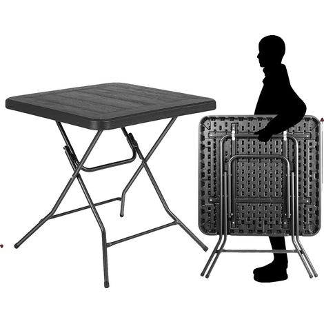 Mesa plegable, estructura de acero, portátil y robusta, 80 cm x 80 cm, negra. (1/2)