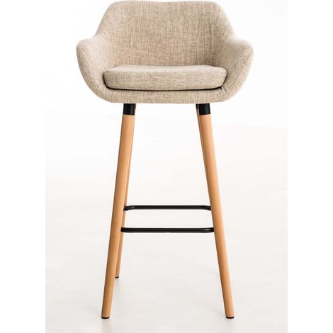 CLP – Lot de 2 tabourets de bar Grant en tissu – Hauteur d'assise 75cm – Repose-pieds en bois de hêtre – Confort rembourré et dossier lombaire
