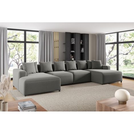 Wohnlandschaft Sofa U-Form Designersofa MEGAN in Stoff Salvador Grau (1/2)