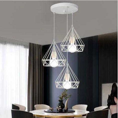 E27 Lampe Suspension Moderne en Métal,Lustre Luminaire Industrielle en Forme Cage Diamant pour Salon Chambre (1/4)