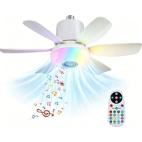 Ventilateurs De Plafond Avec Lampe Intégrée,Led Avec Lumière RGB Dimmable,Ampe Ventilateur Plafond E27 Interface,Télécommande Et Haut-Parleur Bluetooth,3 Vitesses 3 Minuter,Plafonnier Ventilateur (1/5)