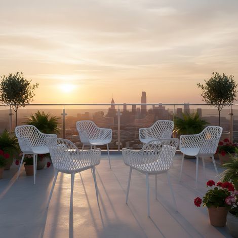 Lot de 6 Chaises de Jardin, Chaises D'extérieur en Plastique, pour Terrasse et Balcon, Pieds en Métal, Charge maximale : 120 kg, Blanc (1/5)
