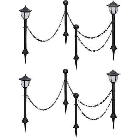 Lampioncini Solari 4 pz con Catena di Recinzione e Paletti vidaXL