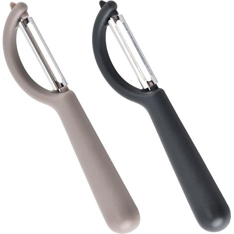 Éplucheur Universel (2 Pcs), Éplucheur pivotant en Acier Inoxydable, Couteau Cuisine avec Lame Tranchante pour Légumes Fruits, Noir & Gris Clair (1/4)