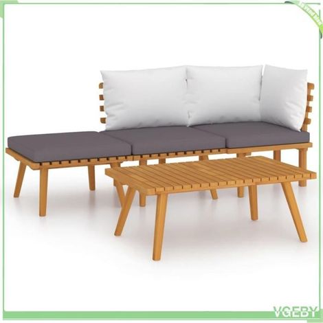 Salon de jardin 4 pcs - FAFEICY - 3087001 - Bois d'acacia massif - Coussins gris foncé/blanc - Extérieur 4 places (1/5)