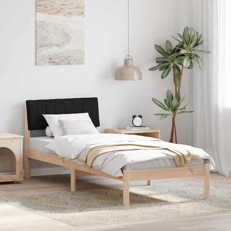 Cadre de lit 1 personne 75 x 190 cm en pin massif marron et noir avec tête de lit - PANGIVO (1/5)