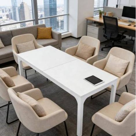 Mesa de comedor rectangular 200 x 70 x 75 cm, blanca, estructura de metal y MDF 25 mm HAVRYA (1/5)