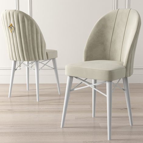 Silla Perillis, 6 Sillas, Acolchado, Soporta 120 kg, Blanco Crema (1/3)