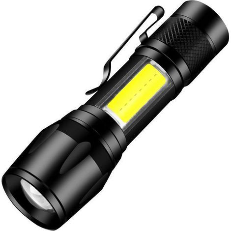 Mini torcia, torcia con zoom regolabile, torcia a LED con clip, torcia ricaricabile USB in alluminio impermeabile (1/5)