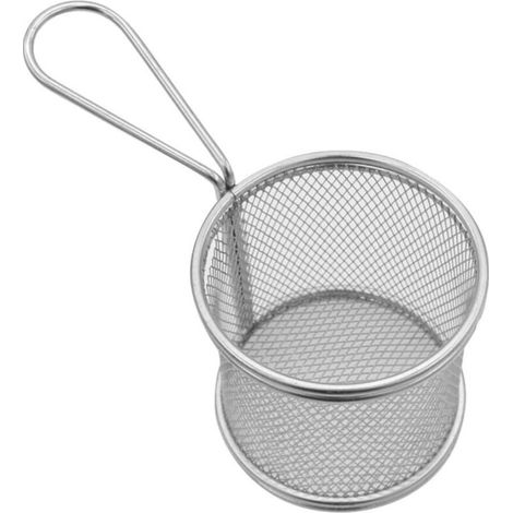 Mini cesta de freidora redonda de acero inoxidable, ideal para escurrir patatas fritas, alitas de pollo, gambas y chips: un accesorio de cocina versátil. - Crezuo