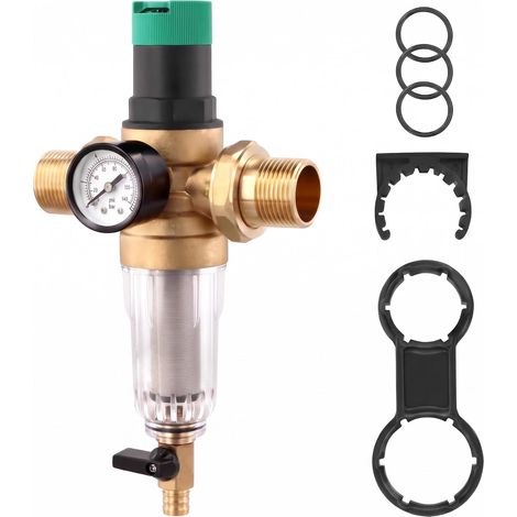 1" Water Pressure Reducer, Pressure Reducer with Pressure Gauge, Brass Pressure Reducer with Self-Cleaning Sieve Filter (1/5)