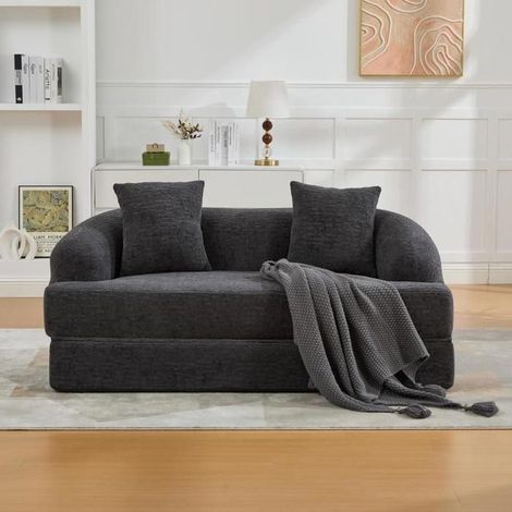 Canapé lit convertible - KOMHTOM - 157 x 84 x 65 cm - Chenille - 2 places - Beige (1/5)