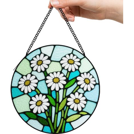 20 cm Décoration attrape-soleil vitrail fleurs, suspension fenêtre en verre coloré, idée cadeau pour femme homme (1/5)