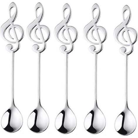 Ensemble de cuillères à thé en acier inoxydable pour expresso, desserts et café - Durable et élégant, avec motif guitare