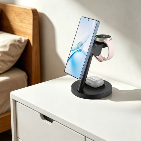 3-in-1 Magnetladegerät kompatibel mit Samsung und Apple, tragbares kabelloses Ladegerät, Ladegerät für Android-Handys, kompatibel mit Smartphones, Smartwatches und Kopfhörern (1/5)