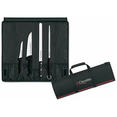 Estuche profesional para cortar jamón con 3 cuchillos + chaira