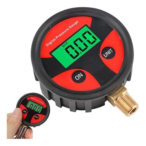 Barómetro digital portátil de 2 piezas con pantalla LCD para una medición precisa de la presión de neumáticos y aire en automóviles, bicicletas y equipos deportivos. (1/5)