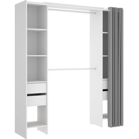 Kit Vestidor con 4 cajones y cortina Blanco 205x180x50 cm - SUIT (1/5)