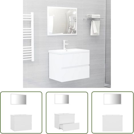 The Living Store Ensemble de meubles de salle de bain blanc bois d'ingénierie - Meuble De Salle De Bain - Ensemble Salle De Bain - Armoire Salle De Bain - Lavabo Céramique - Miroir Salle De Bain (1/5)