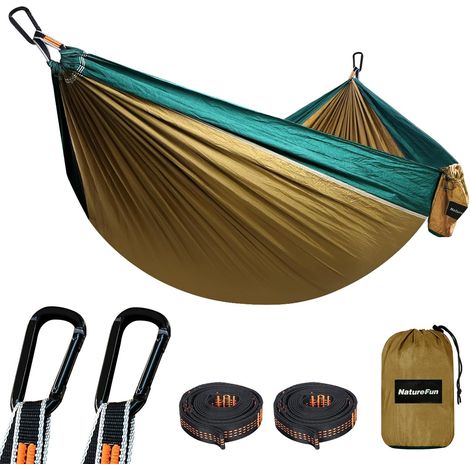 Hamac Ultra-léger de Voyage Camping 300 kg Capacité de Charge,(275 x 140 cm) Nylon à Parachute 2 x Mousquetons de qualités, 2 x Sangles de Nylon pour Jardin d'interieur/extérieur (1/5)