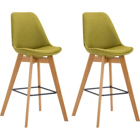 Conjunto de 2 taburetes de bar de estilo escandinavo con respaldo de tela verde y estructura de madera natural 100006809 (1/5)