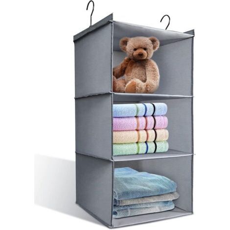 Pair Organisateur de penderie suspendu à 3 compartiments, rangement textile pour vêtements et placard (1/3)